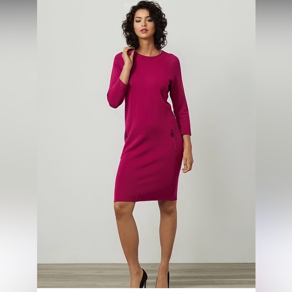 Joseph Ribkoff pink knit Dahlia bodycon dresss with zipper design